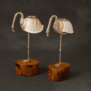 Silver Plated Flamingo Candle Holder with Tonna Sulcosa Shell